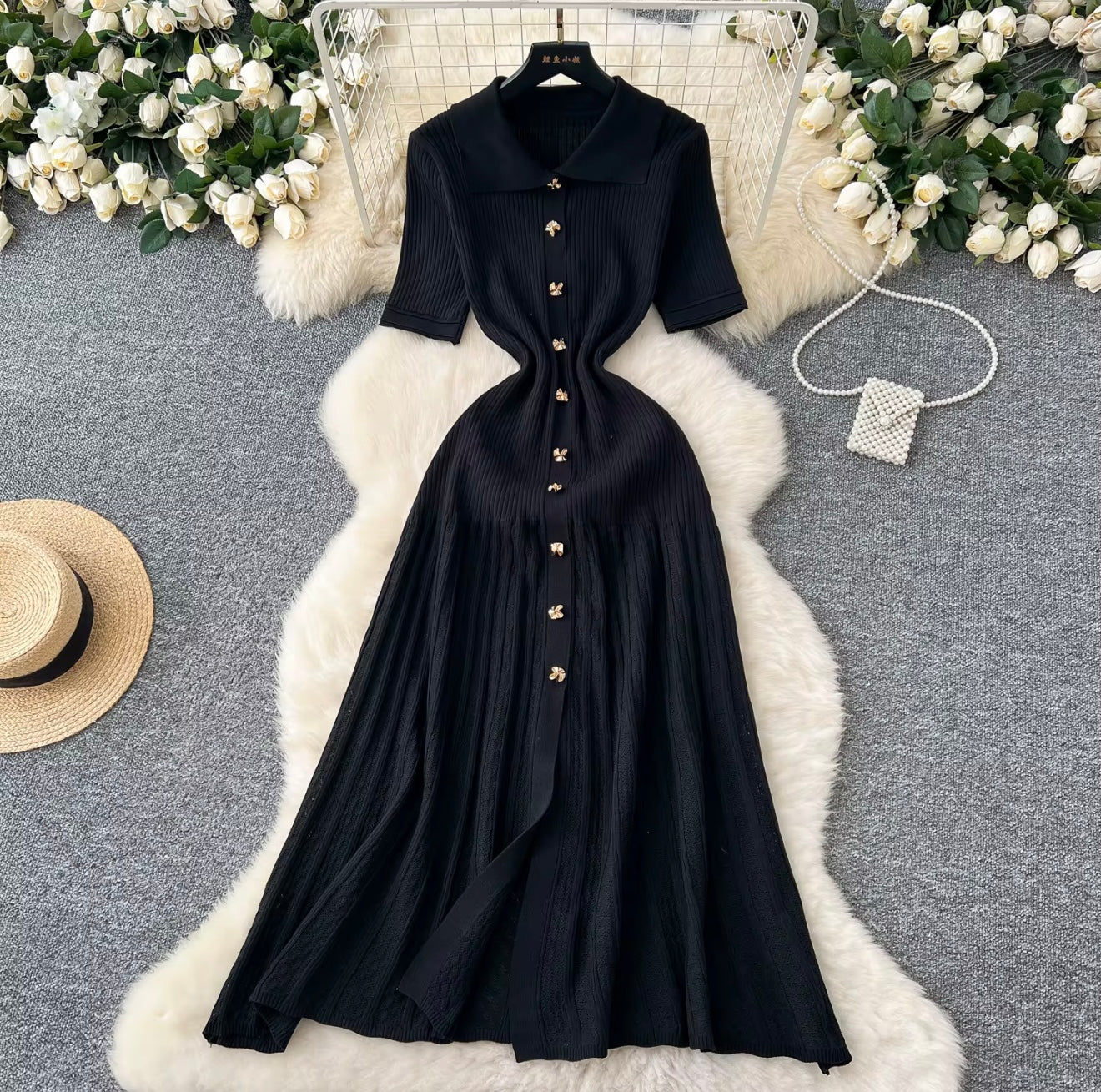Short Sleeve Elegant Dress (Blk)