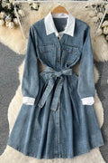 Denim white collar dress