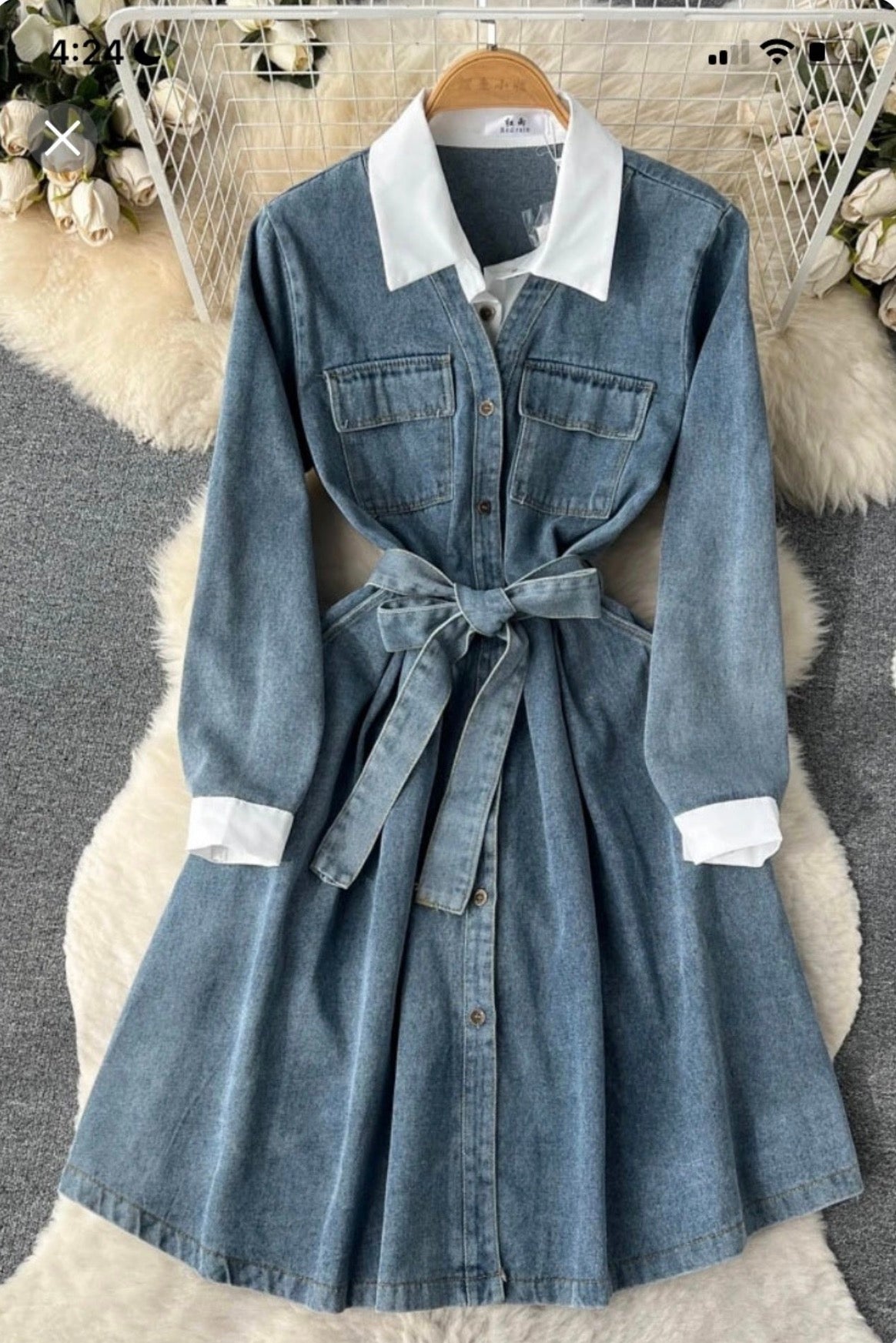 Denim white collar dress