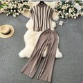 Brown and cream striped turtle neck