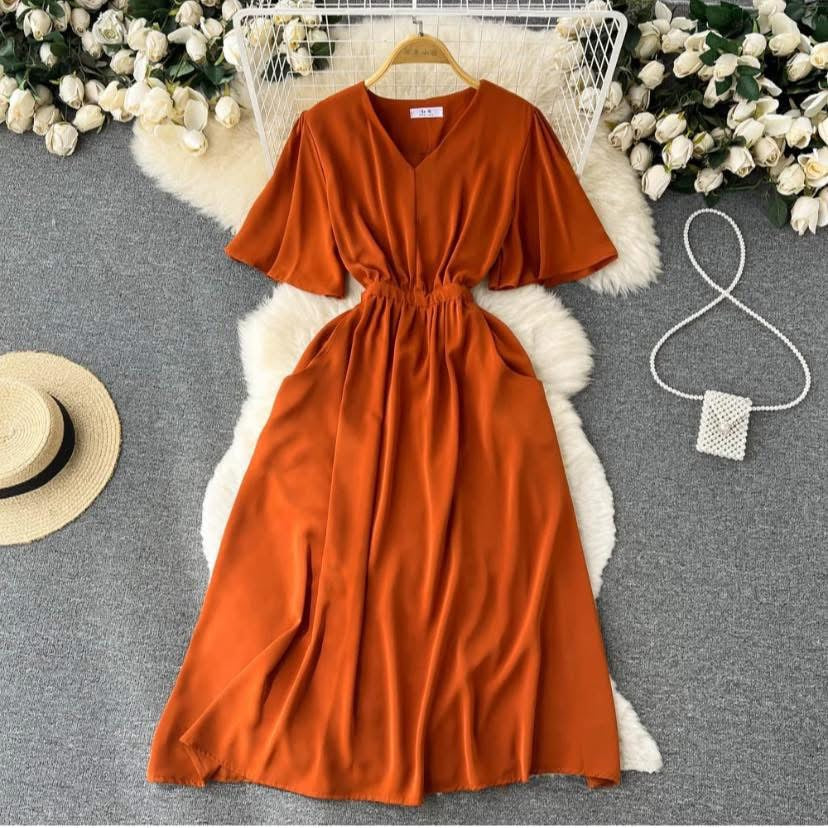 Burnt orange pocket dress